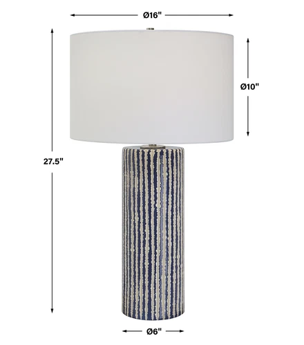 Rustic Coastal Cobalt Blue Ivory White Table Lamp 28 in Ceramic Cylinder - Picture 3 of 8