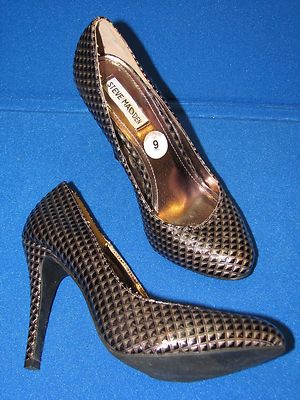 9 Steve Madden Ronni Black Faux Leather Ladies Womens Stilettos Heels Metallic 9