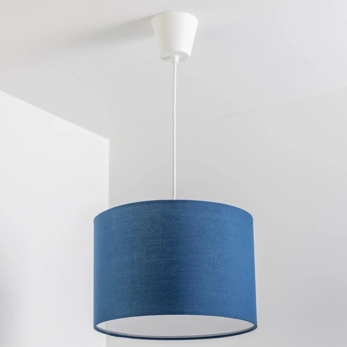 CGC Navy Blue Light Shade Lucia Fabric White Diffuser Drum Pendant