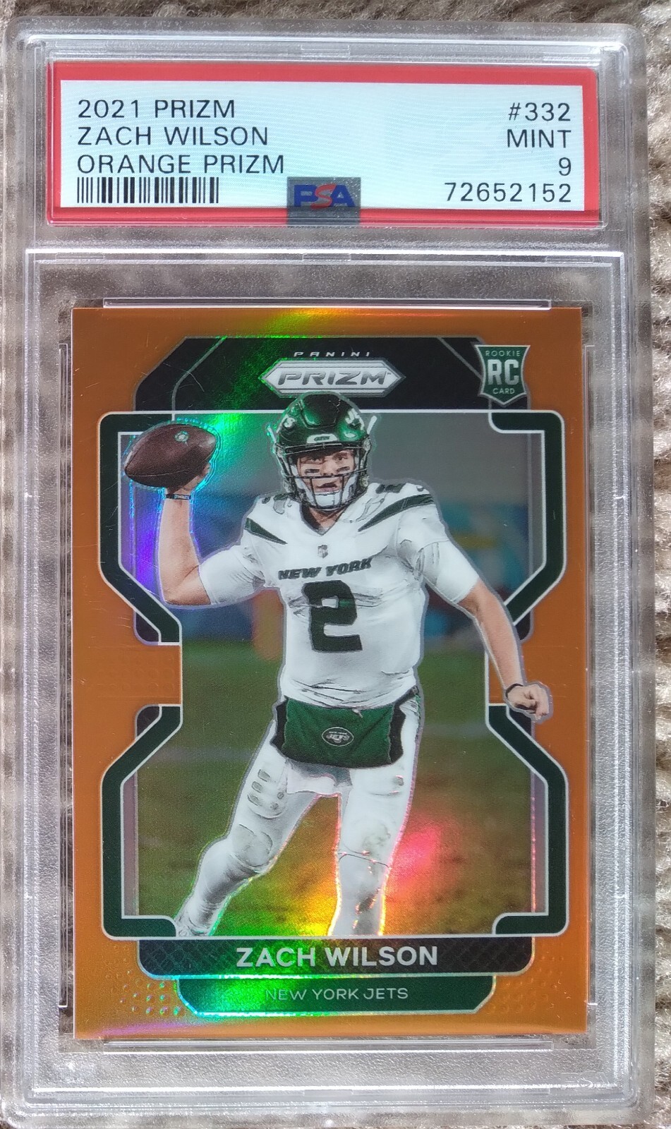 2021 Panini Prizm #332 Zach Wilson RC Orange Prizm /249 PSA 9 JETS
