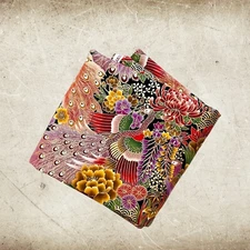 Japanese Fabric Peacock on Purple pink Gold Cotton W110/43" Craft Asian