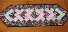 Handmade Quilted Table Runner, Floral on Black with Pink Echoes 8