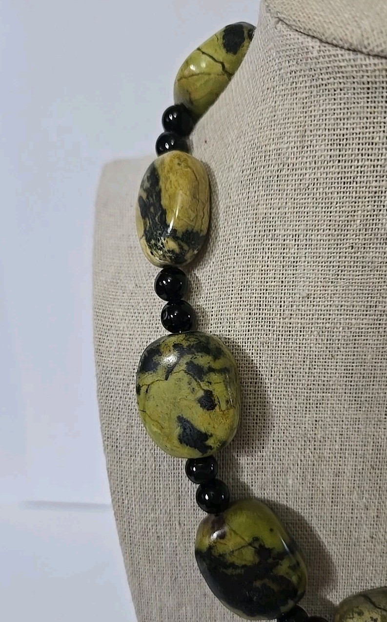 Statement 18" Green Jasperware Jasper Necklace-Go… - image 3
