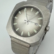 Fossil Quartz Watch JR-8073 Men 50m Silver Steel Date Octagon New Battery 6.75"