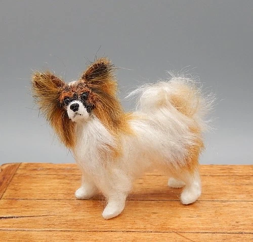Vintage OOAK Liz McInnis Papillon Dog Artisan Dollhouse Miniature 1:12