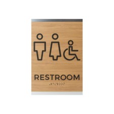 6x9 Inch Oak Woodgrain Unisex ADA Restroom Sign with Braille Wheelchair Access