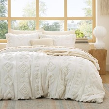 Boho Duvet Cover Queen Size - Tufted Boho Bedding, Farmhouse-Style Distressed
