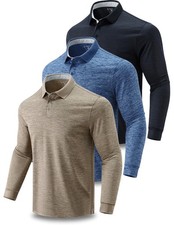 3-Pack Men  s Dry Fit Long Sleeve Polo Shirts Athletic Golf Performance Tops