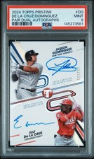 2024 Topps Pristine Elly De La Cruz Jasson Dominguez Dual Auto /25 RC Orange PSA