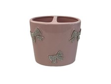 New Pink Bling Bow Coquette Vanity Silver Toothbrush Holder