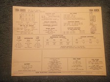 1964 Buick Lesabre 300 V-8 Engine Sun Tune-up Chart Useful Item