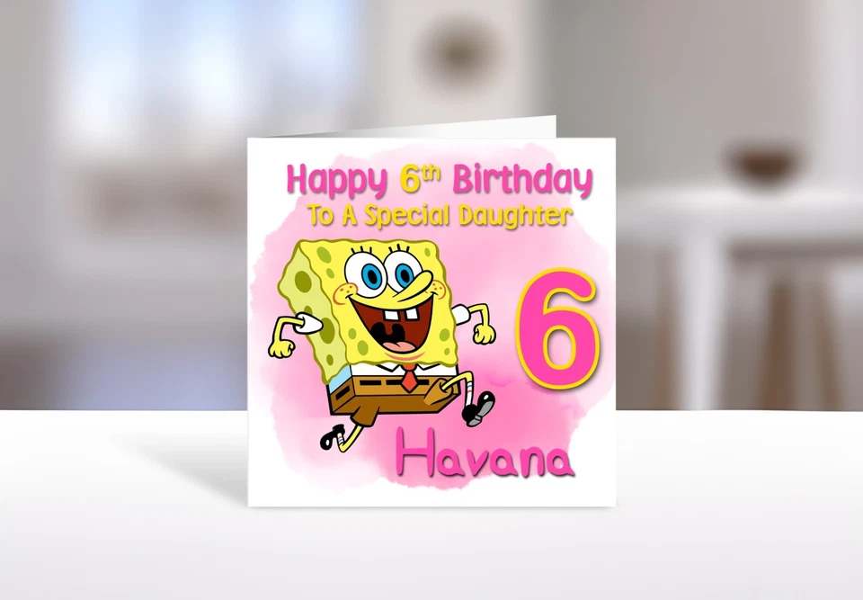 SPONGEBOB Personalised Birthday Card - Spongebob Personalised Birthday Card Pink - Image 2 of 2