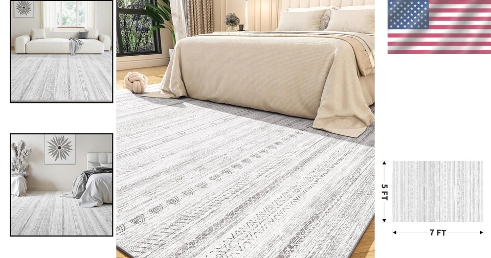 Luxurious 5x7 Moroccan Boho Rug - Stain Resistant Soft Carpet for Living Space - Image 2 of 4
