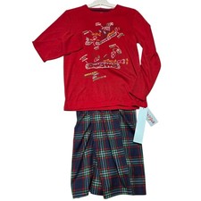 NEW Cat Jack Kids Red Plaid Pajama Set Long Sleeve Pants Sleepwear Size M 8 10