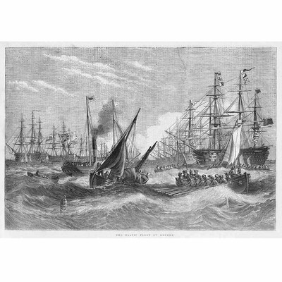 KRIMKRIEG Die Ostseeflotte vor Anker - antiker Druck 1855