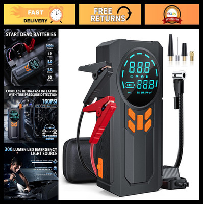 Portable Jump Starter & Air Compressor 5000A 160PSI, 12V Battery Booster, LED Li