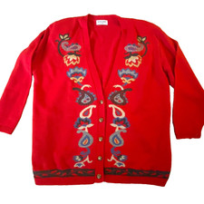 NWT Alfred Dunner Red Cardigan Sweater Floral Accent Women's Plus Size 3X