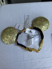 Disney Parks Mickey Ears Hat Gold Sequins with Adjustable Chin Strap NWT