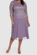 Alex Evenings Women's Purple Lined Sequined Lace A-Line Dress Plus Size 16W