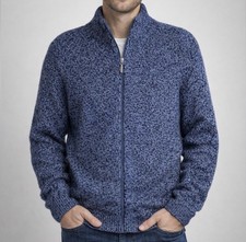 LL Bean Medium Blue Ragg Marled 100  Lambswool Zip Mock Neck Cardigan Sweater M