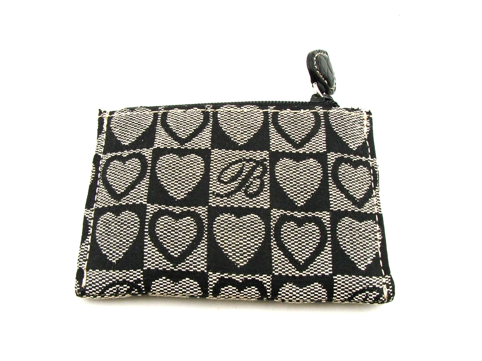 Brighton Pequeño Bolsillo para Monedas Billetera Tarjetero Negro Corazón Lona Cremallera 4x3" Foto 2 de 4