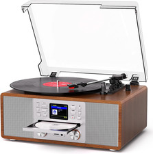 10-In-1 Retro Bluetooth Record Player with Built-In Stereo Speakers  All-In-One