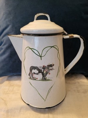 Vintage Daugherty Studio enamelware coffee pot with cow Karen