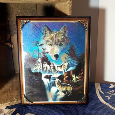 vintage dufex foil art print wolves mountains landscape native