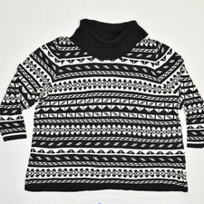 Lane Bryant Women Pullover Sweater Cowl Neck Geometric Acrylic Black Size 26/28