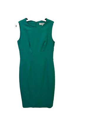 Kasper Women s 4 Green Solid Sleeveless Sheath Round Neck Knee Dress Zip Back