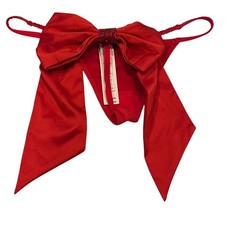 NWT VICTORIA'S SECRET Dream Angels V String Sz XS-S-M Red Silky Bow Bling