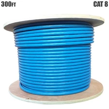 300FT CAT8 40Gbps Network LAN Ethernet S/FTP Cable Solid Wire Bulk 23AWG Blue