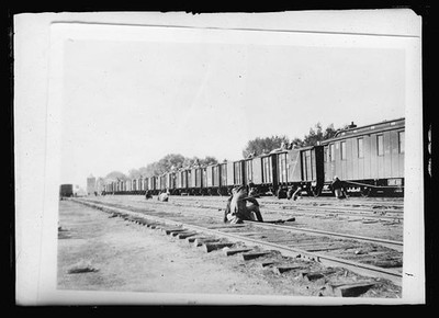 Photo:Mirgorod Russia 1920 Cossack Freight Train Refugees on Wagons