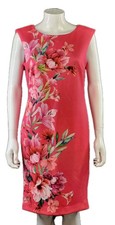 Roman Pink Floral Scuba Lined Dress Polyester Elastane  Mix New Size 12