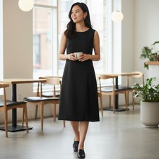 ANN TAYLOR Dress Size 6 Black Sleeveless Sheath Pleated Detail Lined Career