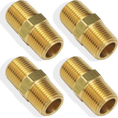 1/4 NPT Male to 1/4 NPT Male Brass Pipe Hex Nipple Straight Coupler Fitting 4PK