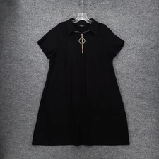 MSK Dress Womens 1X Plus Black Mini Shift Front Zip Stretch Short Sleeve A Line