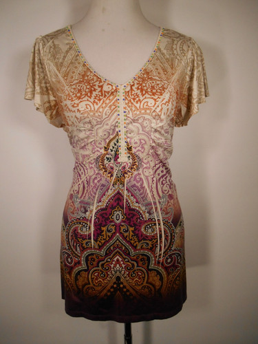 Beautiful Women's 1X World Unity Purple Paisley Design SS Peasant Style Blouse