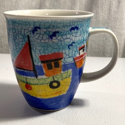 Dunoon Stoneware Mug - High Tide by Jane Brookshaw - Tugboats Lighthouse Birds