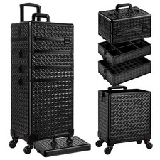 Rolling Makeup Train Case 5-in-1 Cosmetic Trolley AROUS Black