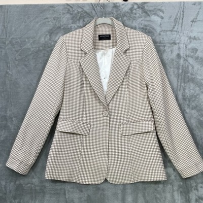 MINKPINK  Houndstooth Blazer Women's XS Oversize Tan One Button Lined Preppy