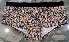 NEW Victoria Secret PINK Cotton Logo Boyshort - Black Ditsy Floral - XXL