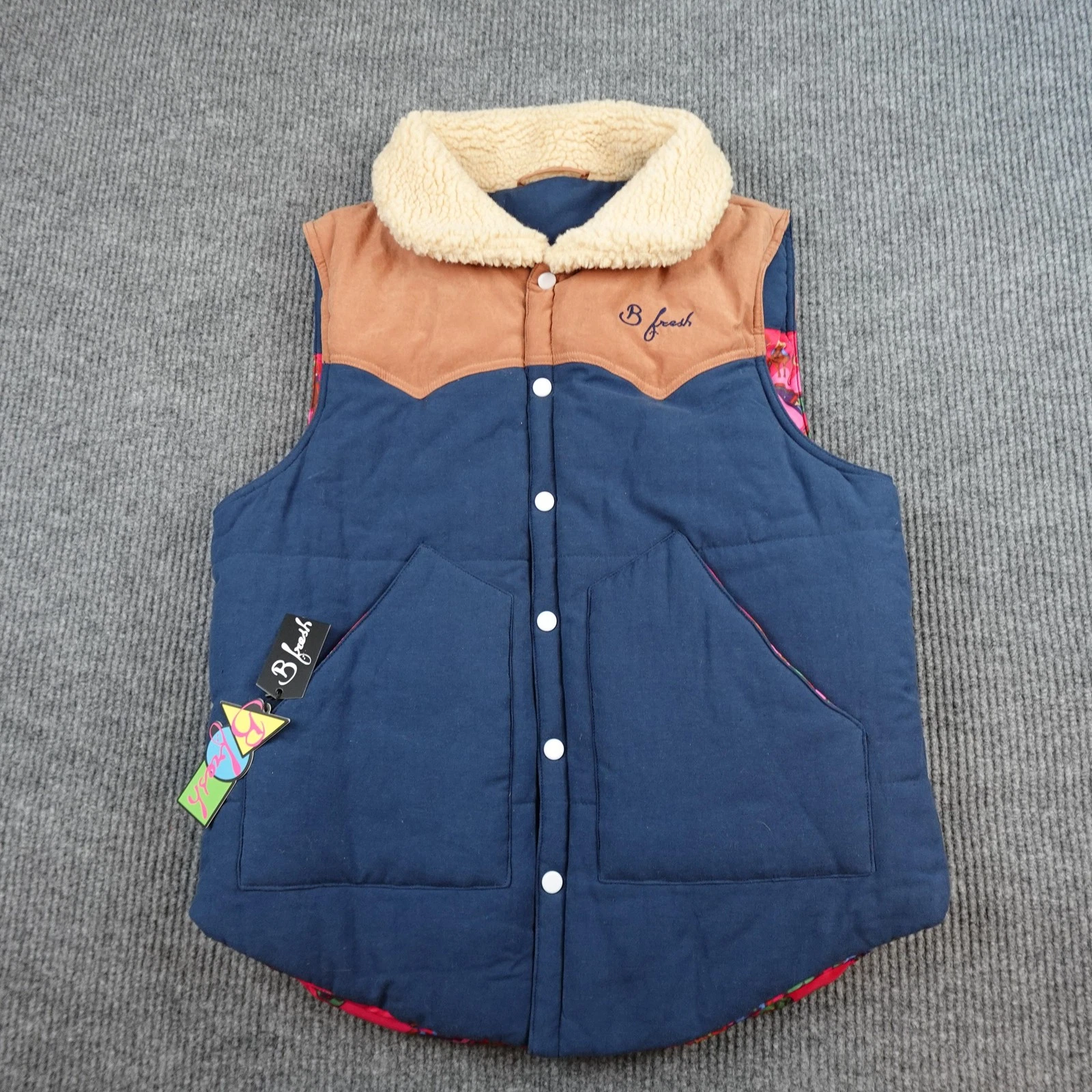 B Fresh The Wrangler Vest Mens Medium Multicolor Reversible Sherpa Western