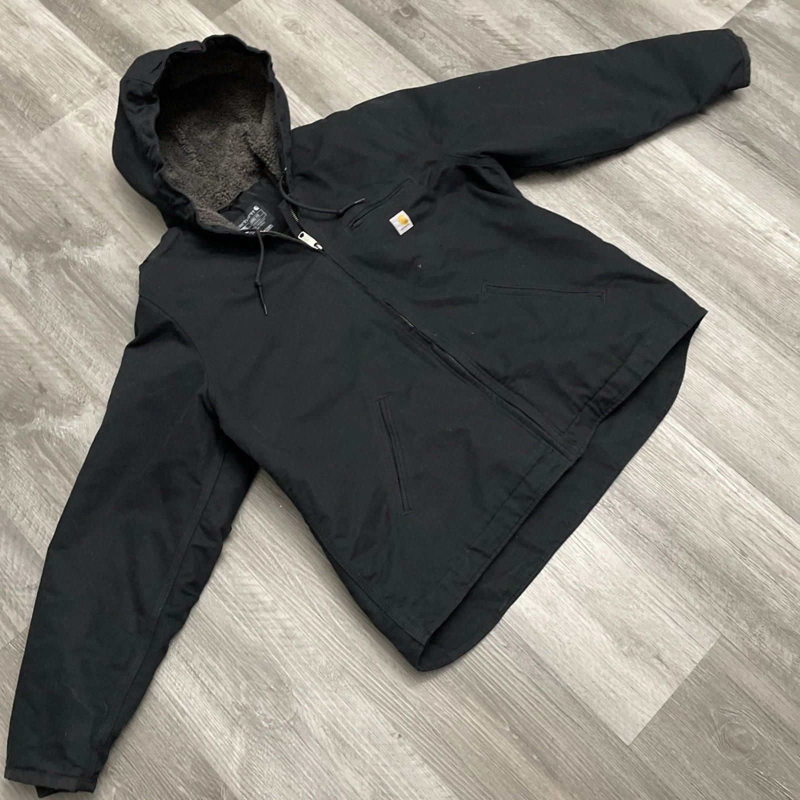 Carhartt Black Zip Up Sherpa Lined Jacket Size Xl Youth