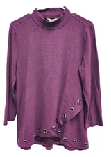 Multiples Tunic Top Womens Medium Artsy Purple Mock Neck Crossover Hem Casual