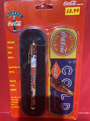 COCA-COLA COKE PENTECH CERAMIC ROLLER BALL PEN & GIFT TIN, 1996, NEW, SEALED