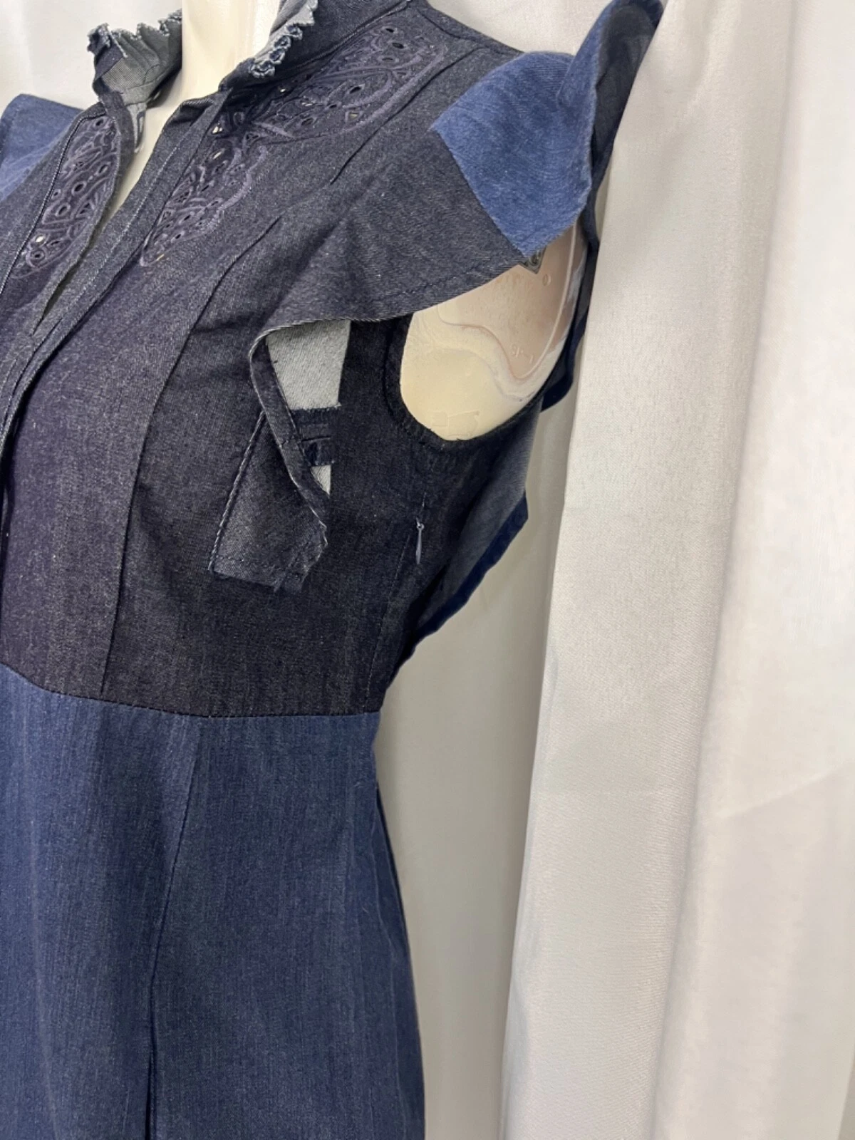 COACH denim patchwork jeans vestito cappuccio manica taglia 0