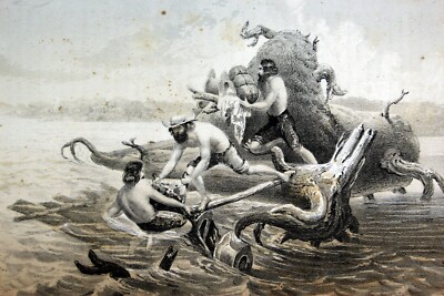 1860 CROSSING THE HELL GATE RIVER Hand Tinted Lithograph Railroad Survey Print
