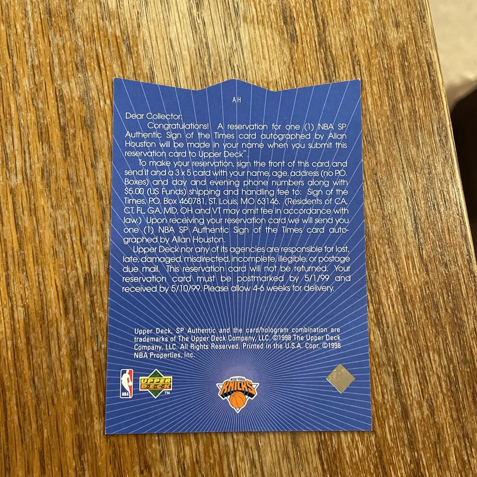 1997-98 SP Authentic Sign of the Times Allan Houston #AH TRADE CARD Unredeemed - Image 3 of 4