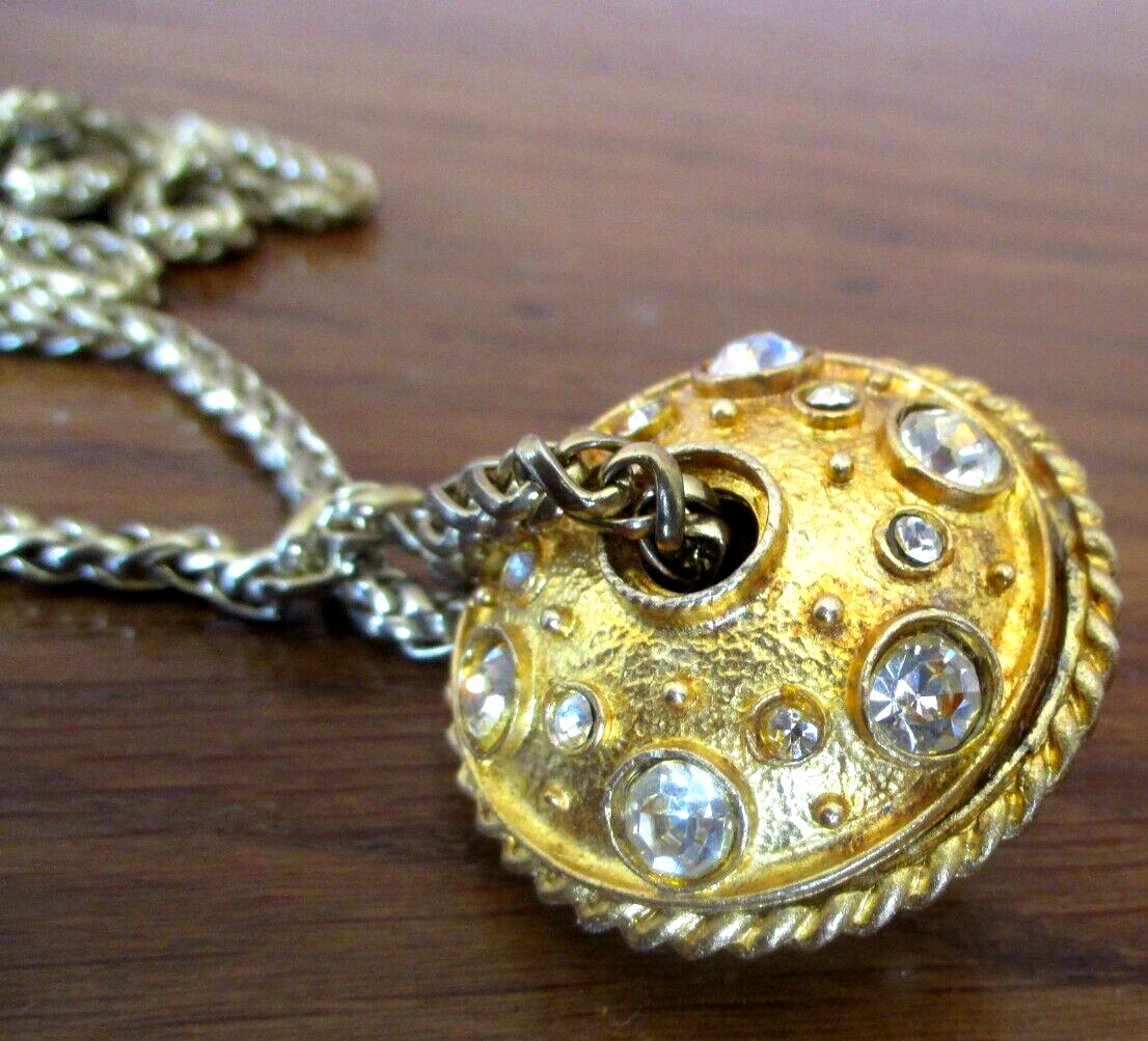 Pendentif Chaîne Couleur Or Avec Cristaux Brillants - Bijou Vintage Unisexe - État Impeccable